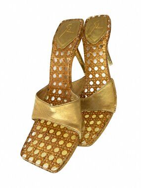 Guiseppe Zanotti Gold Leather Slip On Mule Heels
